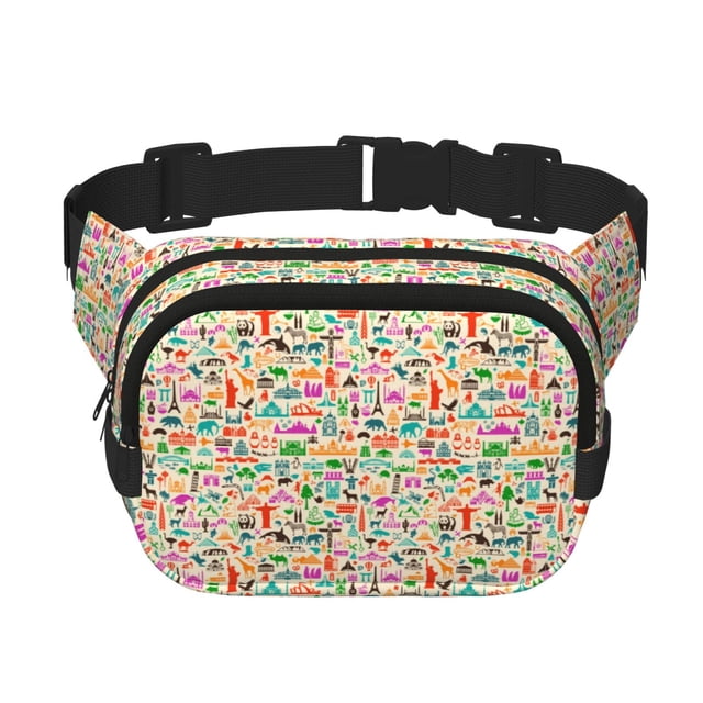 Fotbe Travel Cangurera Cuadrada con Estampado de Doble Capa, Bolsa de Cintura Ajustable Mini para Hombres y Mujeres