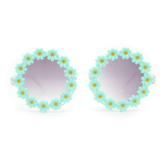 Girls Kids Size Daisy Jewel Trim Plastic Round Circle Lens Sunglasses Mint - Smoke