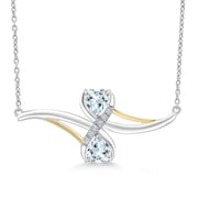 Gem Stone King 0.89 Cttw Heart Shape Sky Blue Aquamarine 925 Silver and 10K Yellow Gold Lab Grown Diamond Pendant Necklace for Women | 5MM Heart | With 18 inch Chain