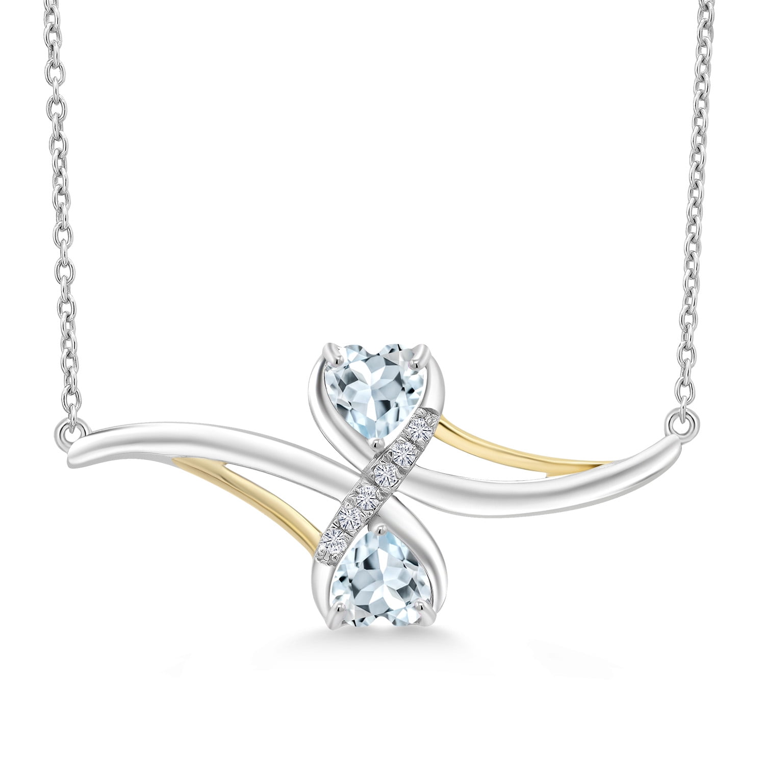 Gem Stone King 0.89 Cttw Heart Shape Sky Blue Aquamarine 925 Silver and 10K Yellow Gold Lab Grown Diamond Pendant Necklace for Women | 5MM Heart | With 18 inch Chain