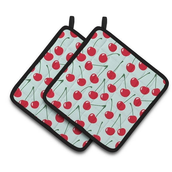 Carolines Treasures BB5148PTHD Cherries on Blue Pair of Pot Holders , 7.5HX7.5W, multicolor