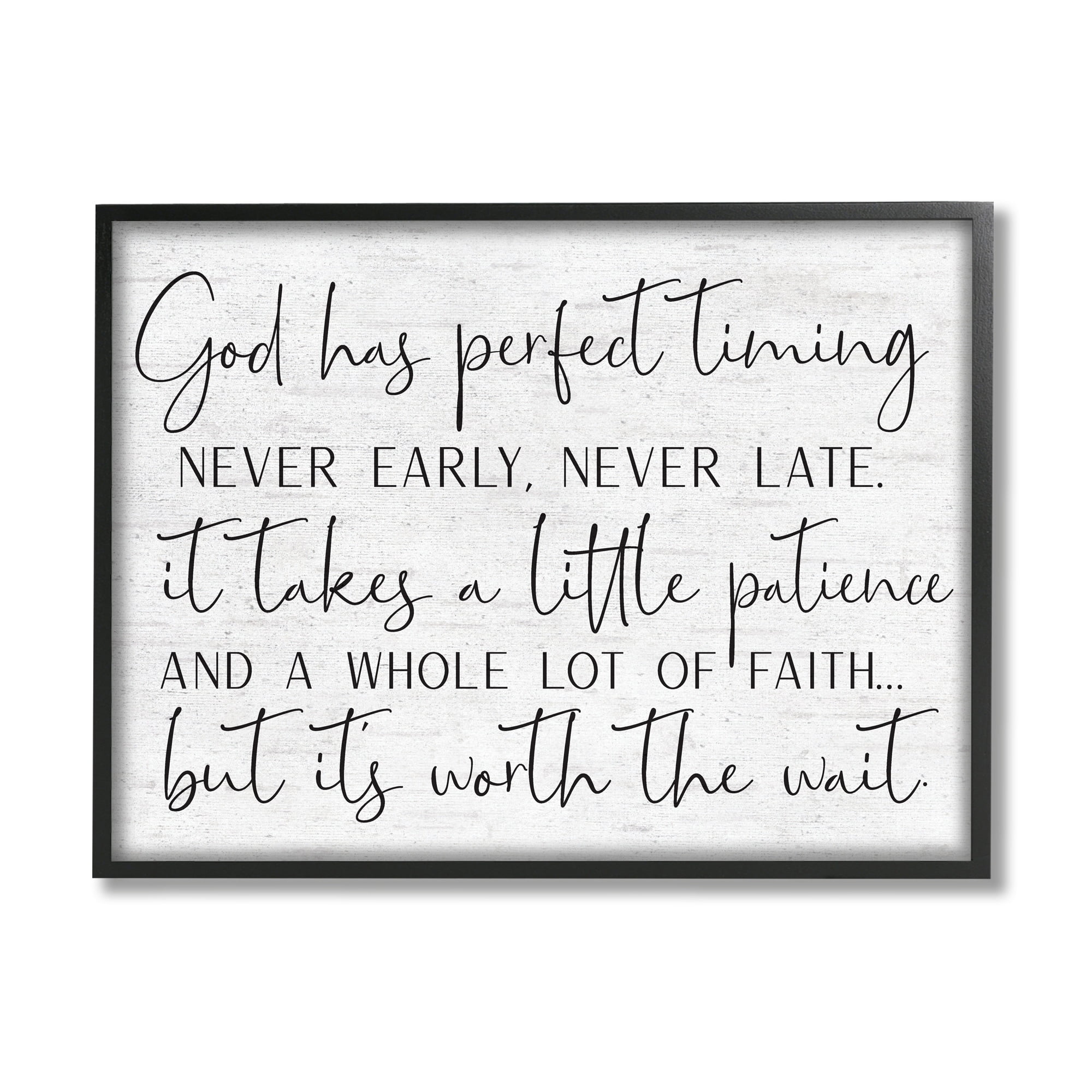 Stupell Industries Inspirational Patience Quote Religious Script Birch Pattern Graphic Art Black Framed Art Print Wall Art, Design by Lettered and Lined