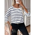 thumbnail image 5 of Womens 3/4 Length Sleeve Tops Striped Boat Neck Shirt Frenchy Cotton Tees Blue S, 5 of 6