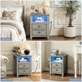thumbnail image 4 of LGHM 2 Drawers Nightstand with Charging Station & LED Lights Set of 2, Farmhouse Bedside Table Dresser for Bedroom, Living Room, Gray, 4 of 11