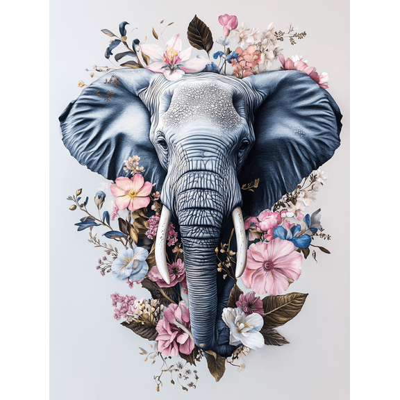 Elephant Floral Wall Art Canvas Print, Perfect for Living Room, Bedroom, Office, Bathroom, and Dining Room Decoration.