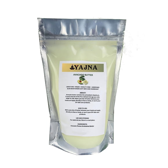 Mantequilla de aguacate cruda orgánica Yajna pura natural y sin refinar | Hidratante para la piel para rostro, cuerpo y cabello | 4 OZ/115 GM Marfil/Blanco Grado A | Cremas DIY Bálsamos Lociones Jab