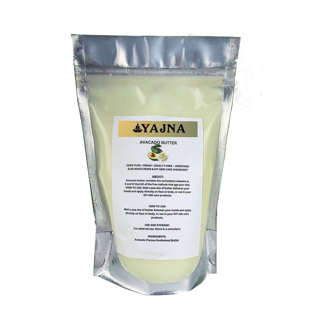 Mantequilla de aguacate cruda orgánica Yajna pura natural y sin refinar | Hidratante para la piel para rostro, cuerpo y cabello | 4 OZ/115 GM Marfil/Blanco Grado A | Cremas DIY Bálsamos Lociones Jab