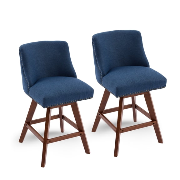 GOMYHOME 26.6" Counter Height Swivel Bar Stool, Upholstered Fabric Seat with Back & Wood Legs