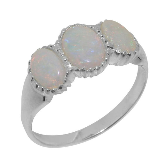 LBG British Made 925 Sterling Silver Natural Opal Womens Anniversary Ring - 33 size options - Size 11.5