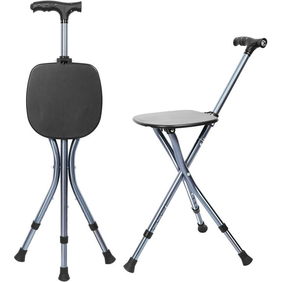 Portable Adjustable Folding Walking Cane with Seat ，Cane seat for Seniors with Magnetic Massage Handle, Supports up to 330 Pounds