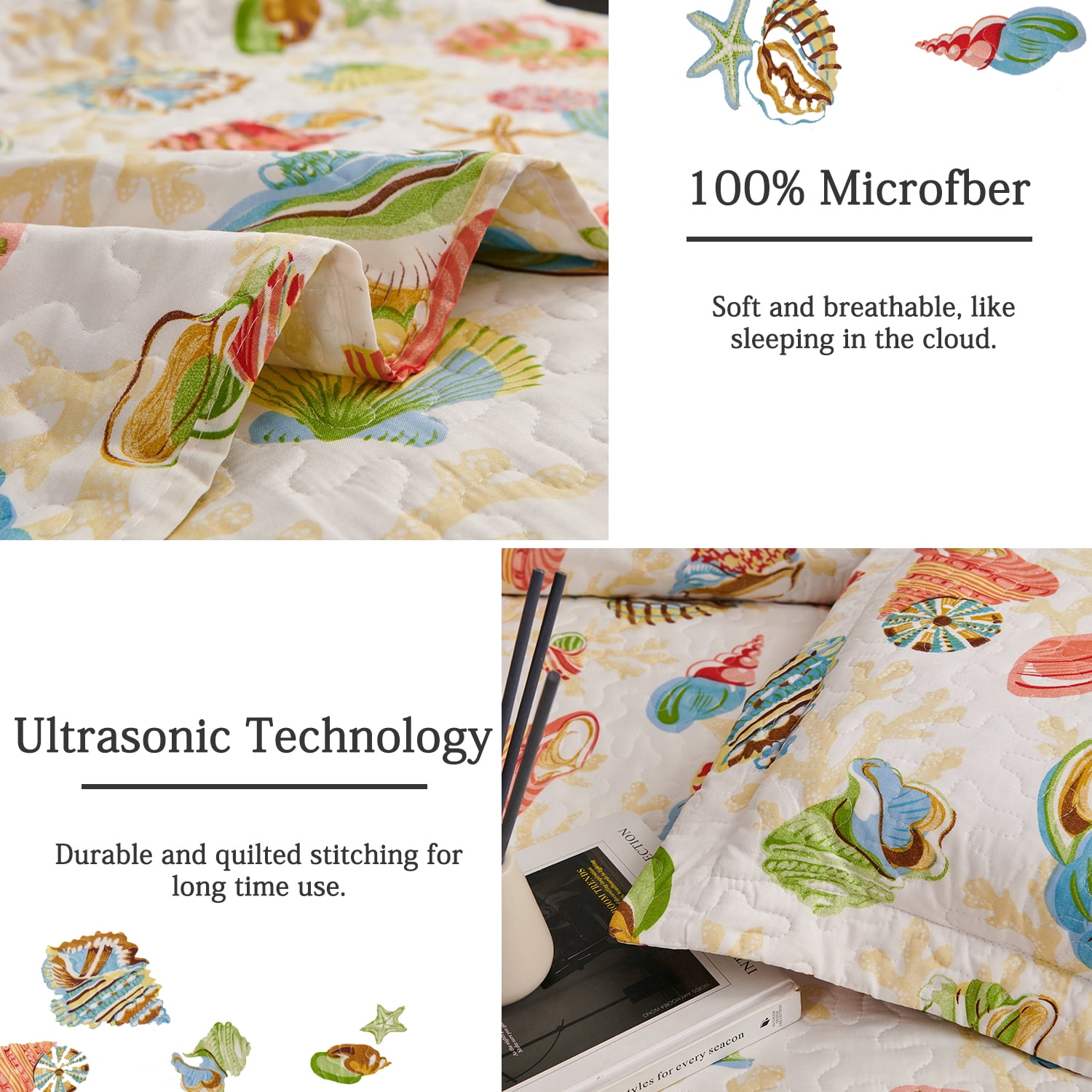 Jessy Home Quilt Twin Ocean Bedspread Microfiber Bedding Lightweight Yellow Coverlet