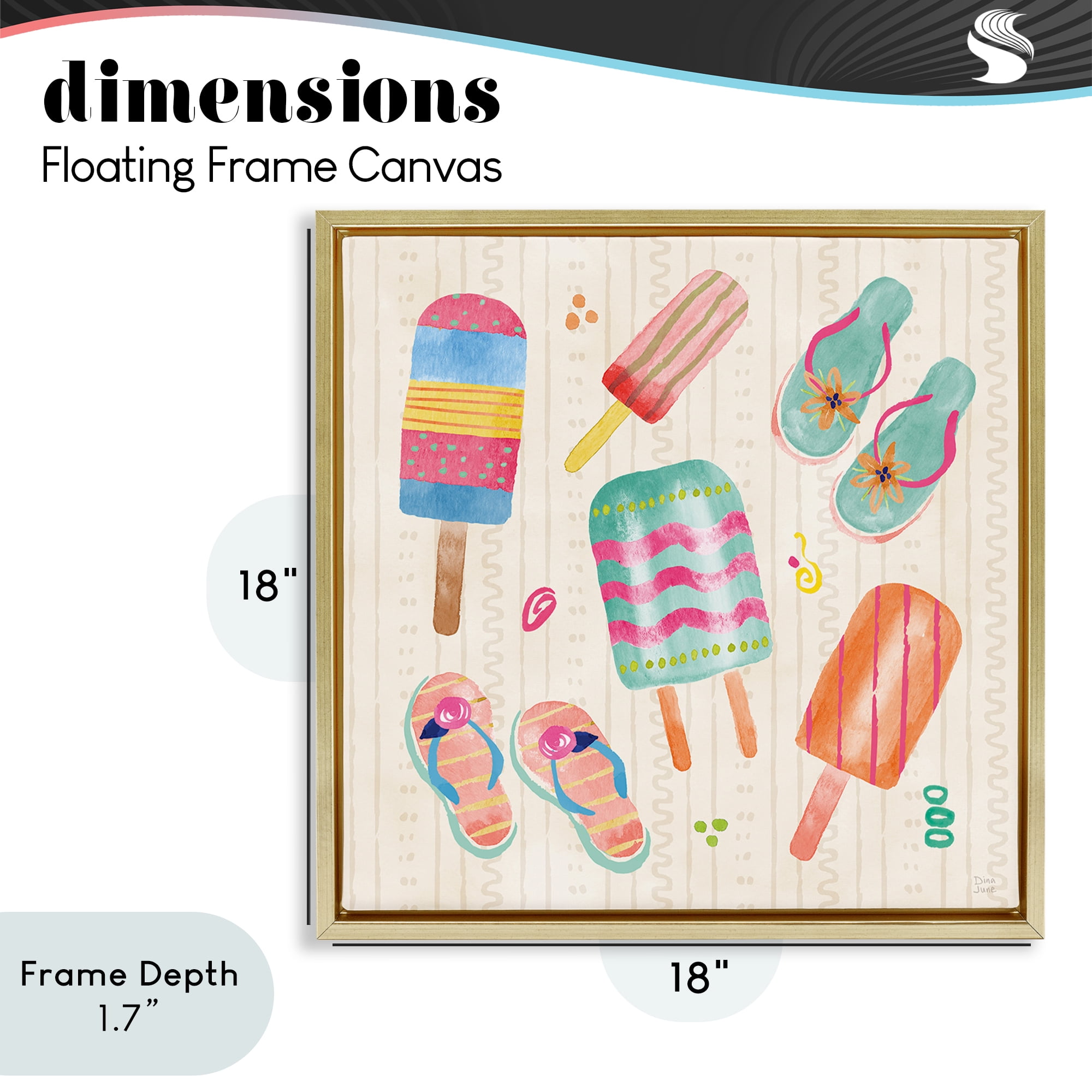 Stupell Industries Summer Popsicles & Sandals Gold Framed Floater Canvas Wall Art, design by Dina June