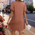 thumbnail image 5 of Gamivast Little Dress for Women Short Puff Sleeve V-Neck Jacquard Textured Tunic Dress Loose Fit Solid Short Dress Casual Daily Work Office Date, 5 of 8