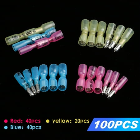 Bullet Terminals (100PCS Heat Shrink Bullet Connectors, TSV Heat Shrink Female & Male Bullet Butt Terminals Insulated Waterproof Marine Crimp Automotive Connectors Wire Splice Connectors)