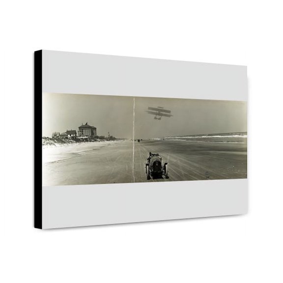 Canvas Print: Cars On Beach With Airplane Overhead And Clarendon Hotel In