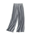 thumbnail image 2 of Dolkfu Pants for Women Gray Cotton Linen High Rise Wide Leg Pajama Pants Solid Stretchy Homewear Womens Pants Petite 4XL, 2 of 5