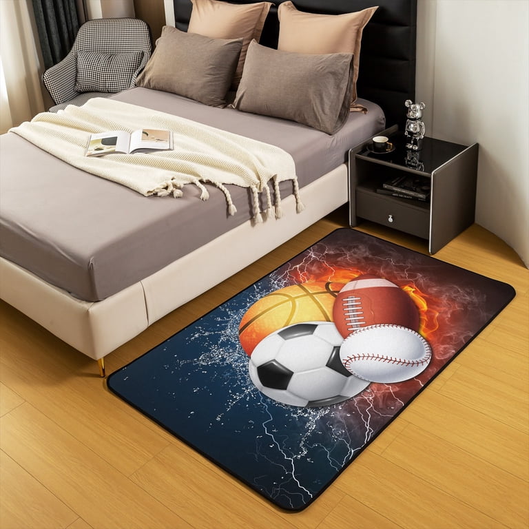 Jejeloiu Soccer Football Area Rug - 4x5 Soft Floor Mat For Living Room, Bedroom, Game Room Decor