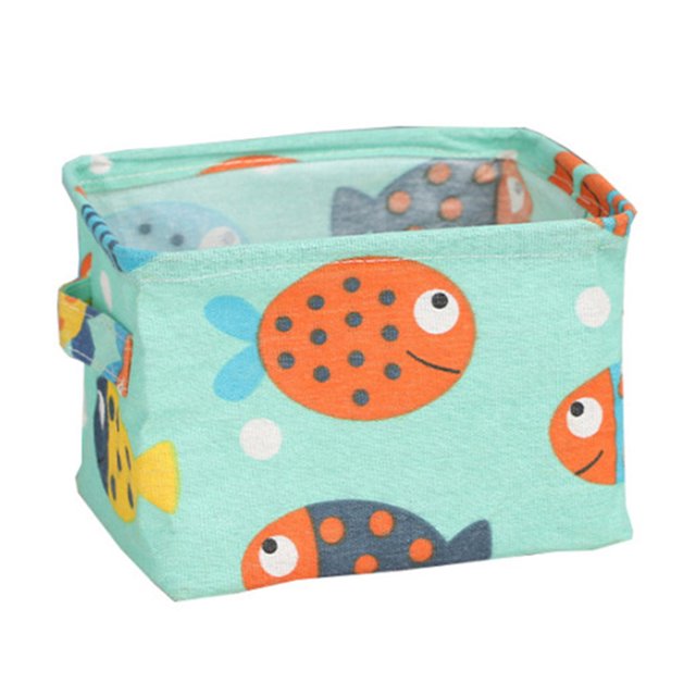 LCXmlly Desktop Storage Basket Folding Cartoon Print Storage Box Deep Fabric Makeup Basket with Handle