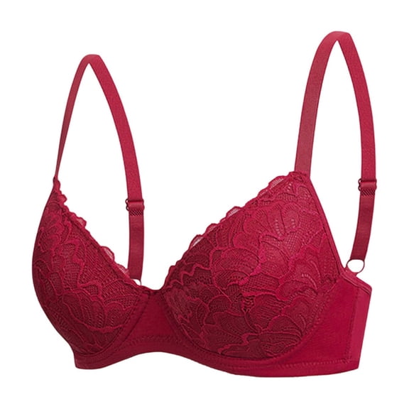 VONCOS Wireless Lace Bra for Women Lightly Lined T-Shirt Bra Everyday Comfort V-Neck Breathable Red Sizes S-XXL,Size XL