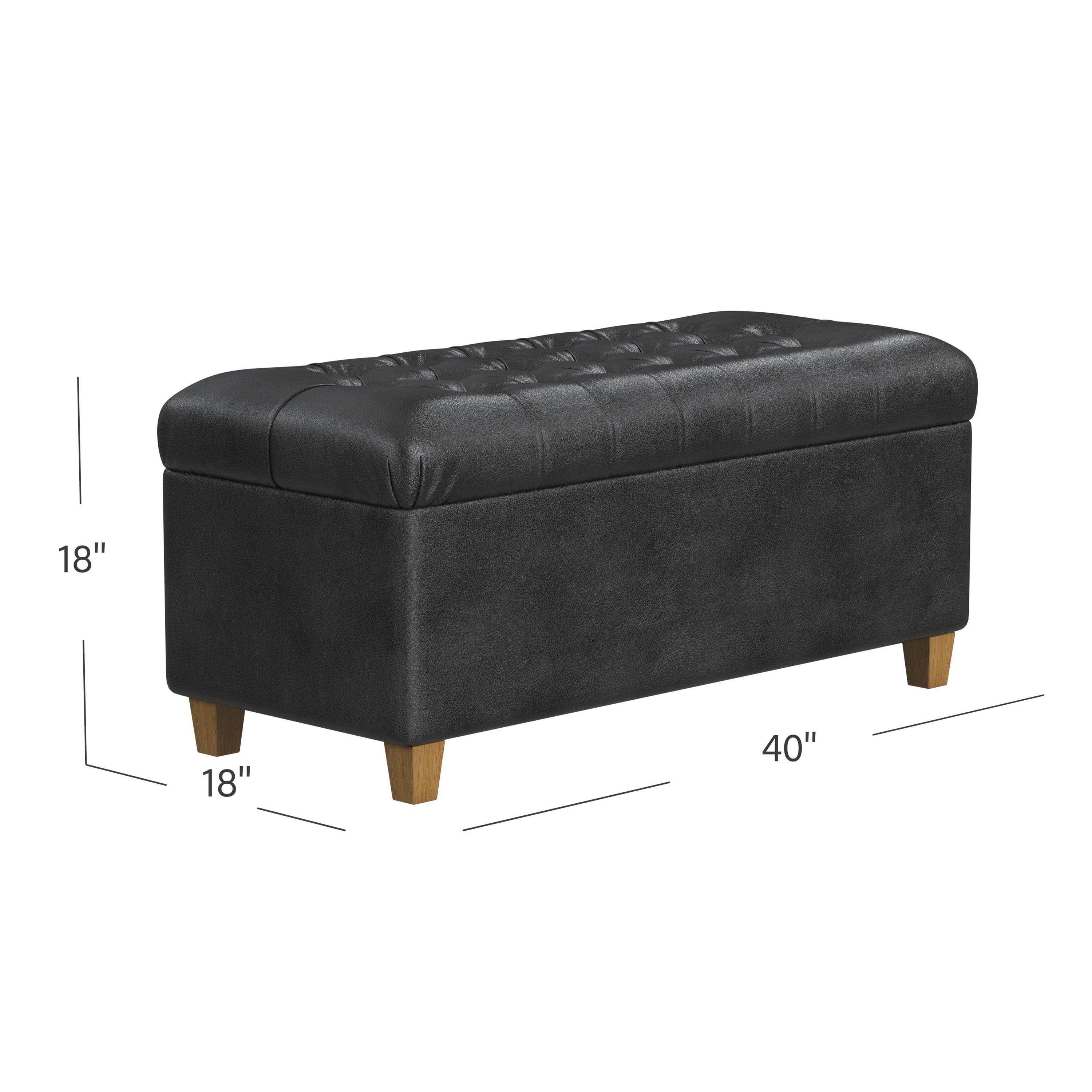 HomePop Ainsley Button Tufted Storage Bench, 40"W x 18"D x 18"H, Black Faux Leather