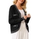 thumbnail image 4 of Suéter de Cardigan de Cuello en V para Mujeres INSPIRE CHIC de Manga Larga con Ribete en Contraste, Tejido Acanalado, Talla XL, Negro, 4 of 5