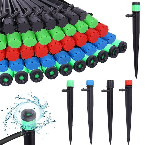50pcs 5.5 Inches Drip Irrigation Emitters Spray Heads Micro Spray Adjustable 360 Degree Water Flow Drippers Watering System for Vegetable Garden Patio Lawn