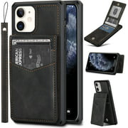 FeeOlsa iPhone 11 Wallet Case with Card Holder, Premium PU Leather Kickstand Cover, Flip Case Shockproof Cover with 6