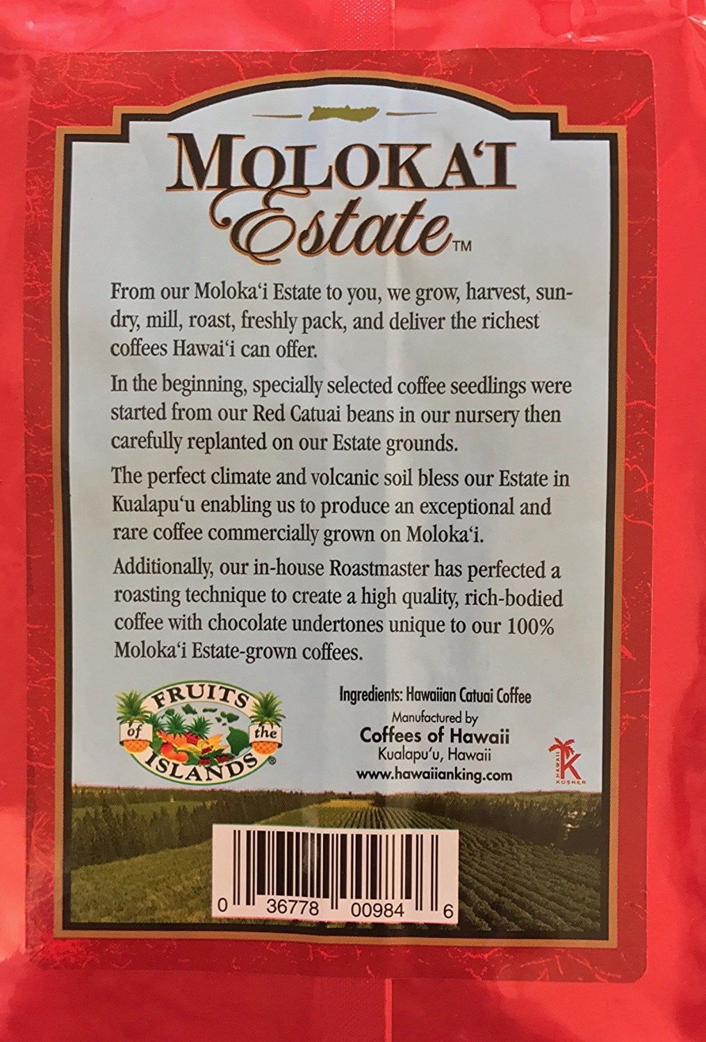 Molokai Estate 100% Moloka'i Coffee Midnight Roast Whole Bean 1.5 lb