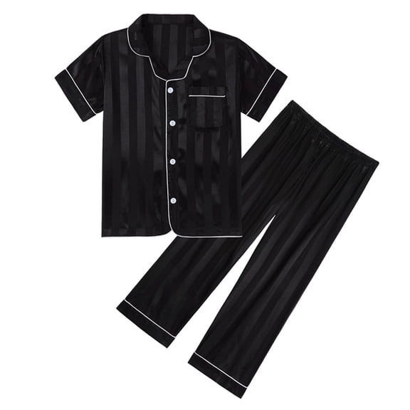 Boys' Outfits Sets Short Sleeve Printed Button Down Classic Loungewear Shirt Long Pants Two Pieces Set Girls' Loungewear Black 120(4 Years-5 Years)