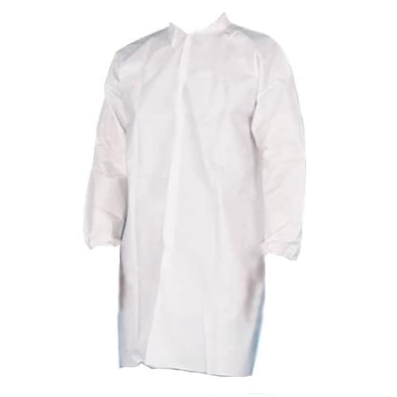 PackagingSuppliesByMail PSBM White Disposable Coats Adult Size Medium, 25 Pack Polypropylene with Elastic Wrist Cuffs - Protective Coveralls for Cleaning, Painting & Industry Use