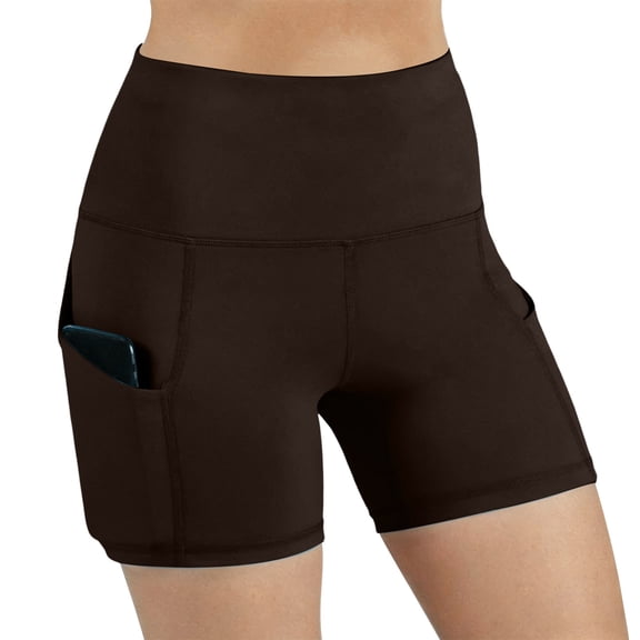ZHYou No Boundarie Yoga Shorts for Women Slim Fit High Waist Tummy Control Casual Soft Workout Biker Shorts with Pockets Brown Size S