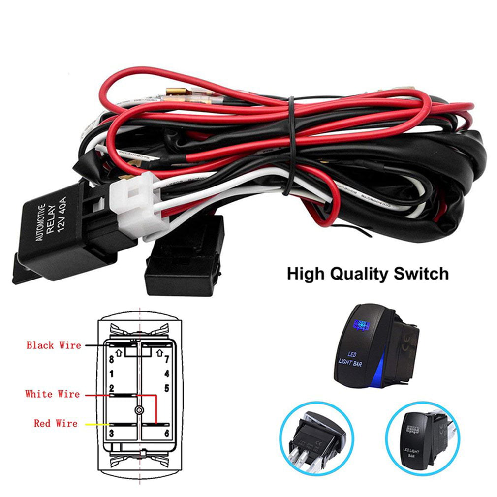 12V Universal Car LED Light Bar Wiring Harness On/Off Rocker Switch 40A Power Relay Blade Fuse for Most Vehicles Fog Light Switch Wiring Kit 