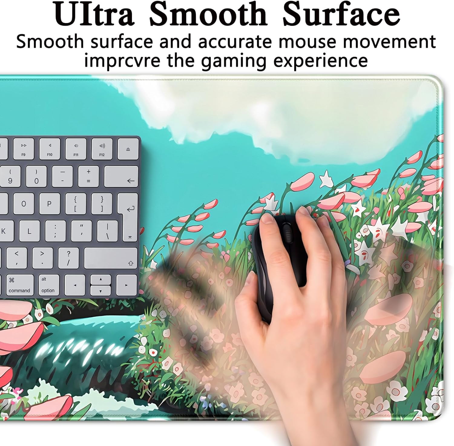 Cute Anime Floral Desk Mat Sage Green Large Mouse Pad XL Gaming Mousepad Kawaii Desk Keyboard Pad Laptop Computer Mouse Mat Cute Desk Decor Desk Pads On Top of Desks for Desktop 31.5''X 15.7''