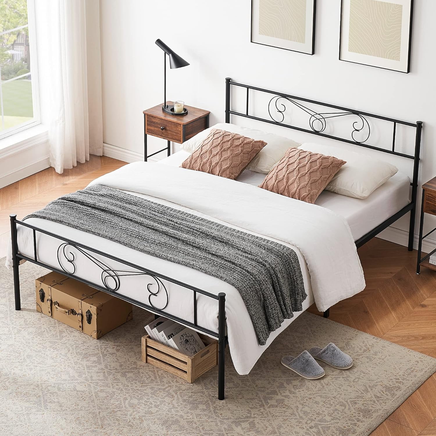 GAOMON Queen Size Metal Bed Frame with Headboard and Footboard, 14 Inch Platform Bed Frame Mattress Foundation, No Box Spring Needed, Easy Assembly, Black