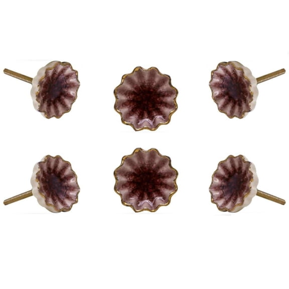 Set of Six Alice Ceramic Crackle Pink Cabinet Knobs by Trinca-Ferro