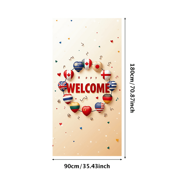 LUUFILx Welcome Banner with International Flags Circular Design Background Event Decoration Party Supplies Global Conference Backdrop Indoor Outdoor Display