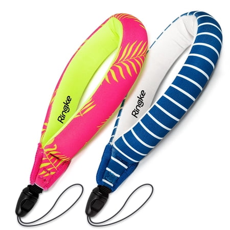 Ringke Floating Strap (2 Pack) Universal Waterproof Float For All Devices: GoPro Digital Camera Mobile Phones And More - Palm Leaves+Navy Stripes