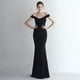 thumbnail image 3 of Vestido de satén ajustado con hombros descubiertos y cola de pez para cenas de celebridades, largo, para desfiles de modelos de autos y bodas, 3 of 5
