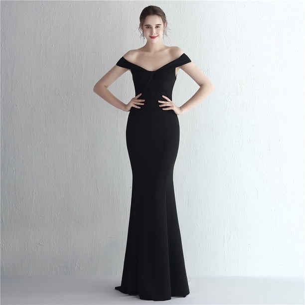 Vestido de satén ajustado con hombros descubiertos y cola de pez para cenas de celebridades, largo, para desfiles de modelos de autos y bodas