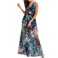 thumbnail image 2 of Lenago Robe de Pâques Grande Taille pour Femmes Col en V Mode Décontractée Taille Haute Imprimé Chiffon Sans Manches Fendue Longue Robe d'Été Plage en Solde, 2 of 9