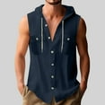 thumbnail image 2 of Kilaqueen Cotton Linen Hoodies for Men Drawstring Hooded Button Down Sleeveless Cardigan Solid Color Lightweight Soft Summer Vacation Beach Tops, 2 of 6