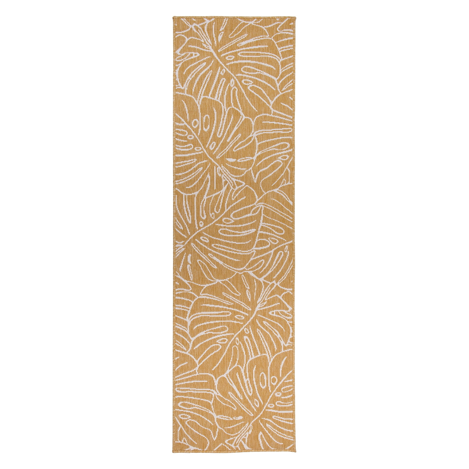 World Rug Gallery Contemporary Tropical Leaves Weather Resistant Reversible Indoor/Outdoor Area Rug - Yellow 2'x7'