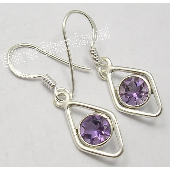 SilverStarJewel 925 Pure Silver Original Round Amethyst Fashionable India Earrings 1.3"
