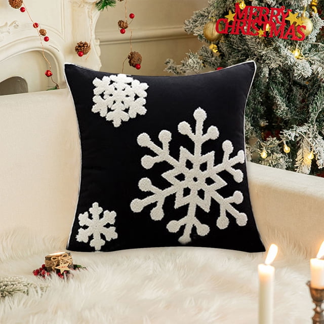 Fiudx Funda de Almohada Navideña con Cremallera Oculta, Suave Lino, Elegante Decoración Navideña, Duradera y Lavable a Máquina, En Rojo, Azul, Blanco y Gris, 45 X 45 Cm.