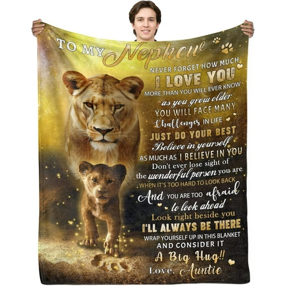 Nephew Blanket from Aunt, Nephew Gifts from Aunt, Lion Blanket for Nephew, Nephew Birthday Graduation Soft Flannel Throw Blanket 50"x 60"