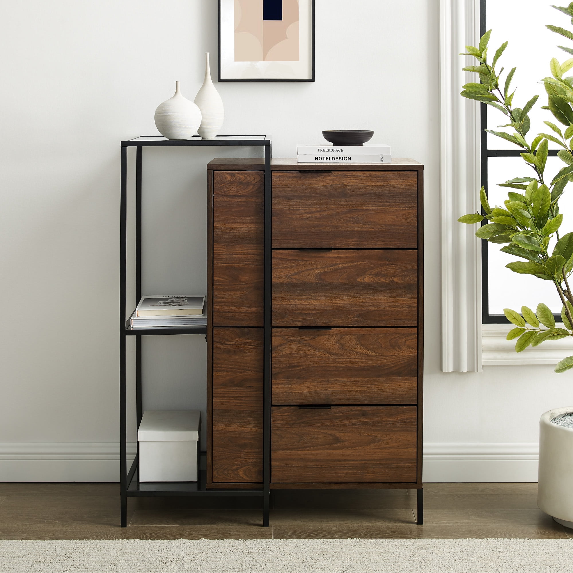 Manor Park Modern Asymmetric Metal and Wood Accent Chest, Dark Walnut