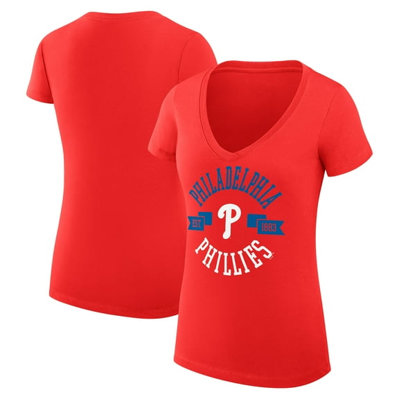 Women's G-III 4Her by Carl Banks Red Philadelphia Phillies Super-Slim Fit Lightweight City Graphic V-Neck T-Shirt