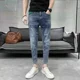 thumbnail image 2 of Pantalones vaqueros ajustados para hombre, pantalones vaqueros ajustados, ajustados, ajustados, ajustados, ajustados, azules claros, holgados, de talla grande, los más baratos, 2 of 5
