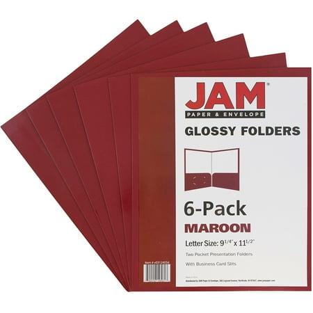 Flexi View 2 Pocket Folders - JAM Paper Glossy Two Pocket Presentation Folder, Maroon, 6/pack