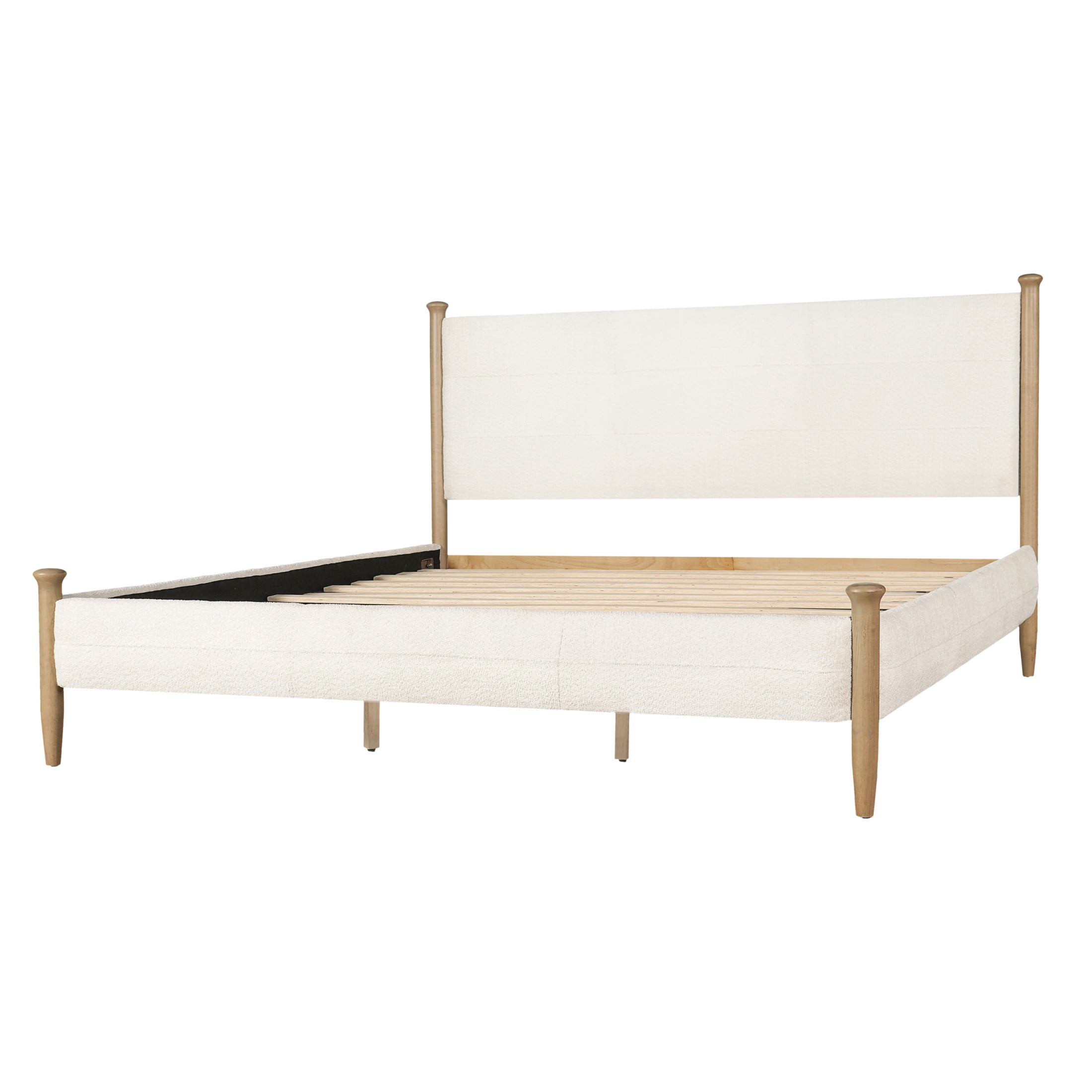 Christopher Knight Home King Upholstered Bed Frame with Tufted Headboard, Boucle Fabric, Off White